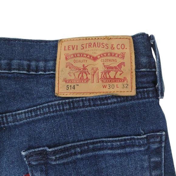 Levis 514 Mens Size 30 x 32 Dark Wash Denim Low Rise Straight Leg Pants - Picture 7 of 12